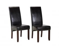 Lot de 2 chaises ROVIGO - Simili chocolat brillant - Pieds bois foncé