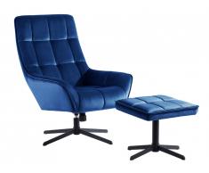 Fauteuil de relaxation avec repose-pieds en velours DANUTA - Bleu nuit
