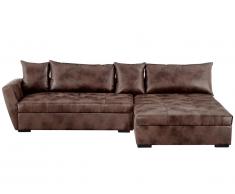 Canapé d'angle convertible en microfibre vieillie ROMANE - Chocolat vintage - Angle droit