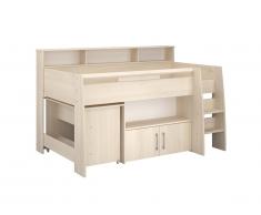 Lit combiné APOLINE - Avec Bureau et rangements - 90 x 200 cm - Coloris : Chêne