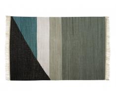 Tapis kilim tissé main en coton MYCENE - 120x170cm - Gris, noir, blanc et bleu