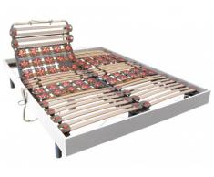 Sommier électrique de relaxation lattes et 2x30 plots déco bois blanc de DREAMEA - 2 x 90 x 200 cm - moteurs OKIN