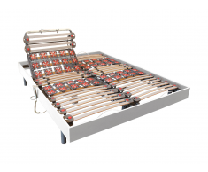 Sommier électrique de relaxation lattes et 2x30 plots déco bois blanc de DREAMEA - 2 x 90 x 200 cm - moteurs OKIN