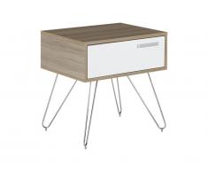 Table de chevet ANNIE - 1 tiroir - Style seventies - Chêne et ivoire