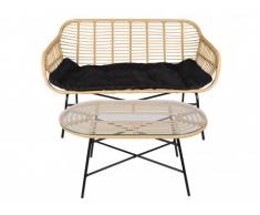 Canapé 2 places + table basse de jardin NOSARA en résine tressée - Assise noire