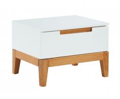 Table de chevet scandinave SEDNA - 1 tiroir - Bois et MDF - Blanc & naturel