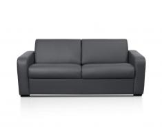 Canapé 3 places convertible express en cuir gris BEVIS - Matelas 14 cm