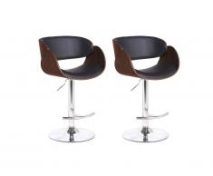 Lot de 2 tabourets de bar JELSA- Hauteur Ajustable - Simili - Noyer et Noir