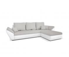 Canapé d'angle convertible réversible en tissu et simili CARRY - Blanc et gris clair