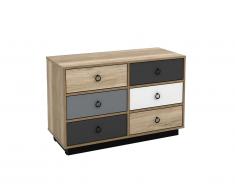 Commode KRYPTON - 6 tiroirs - Coloris : chêne, blanc et gris