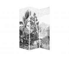 Paravent imprimé ethnique JANGAL - toile et bois de pin - L.120 x H.180 - noir et blanc