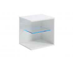Table de chevet - 1 tablette - MDF et verre trempé - Avec LEDs - Laqué blanc - TOMY