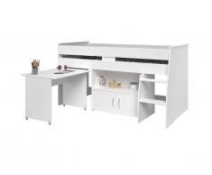 Lit combiné MARCELLE - Avec Bureau et rangements - 90 x 200 cm - Blanc