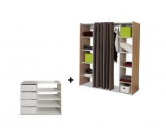 Ensemble dressing + meuble de rangement EMERIC - Blanc/Chêne & Taupe