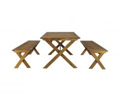 Salle à manger de jardin en acacia pliante : 1 table + 2 bancs - CAYENNE