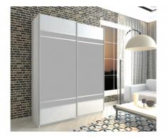 Armoire avec miroir VARYA - 2 portes coulissantes - L.120 cm - Blanc et gris
