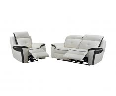 Canapé 3 places et fauteuil relax électrique en cuir ANGELIQUE - Blanc/anthracite
