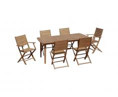Salle à manger de jardin pliante en acacia: une table extensible L180/240cm + 2 fauteuils + 4 chaises - Rallonge papillon - NEMBY