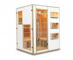 Sauna Infrarouge 3/4 places Gamme prestige MIKELI III - L150*P130*H190 cm - 2250W - Blanc