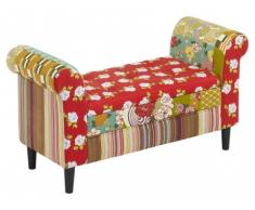 Banc coffre SPANIA - Tissu patchwork nuances rouge et vert