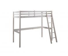 Lit mezzanine GEDEON II - 90 x 190 cm - Avec bureau - Pin massif - Blanchi