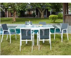 Salle à manger de jardin SALYAN en aluminium - une table extensible 90/180cm + 6 fauteuils - Assise anthracite
