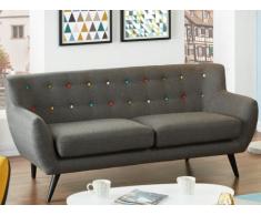 Canapé 3 places en tissu SERTI - Gris anthracite avec boutons déco multicolores