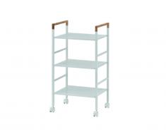 Etagère à roulettes 3 niveaux NIKOLAOS - Acier et bambou - Blanc