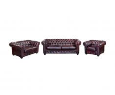 Canapé chesterfield 3+2+1 places BRENTON 100% cuir de buffle - Cherry