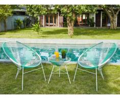 Salon de jardin ALIOS II en fils de résine tressés - Blanc, gris, vert d'eau: 2 chaises et une table