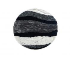 Tapis shaggy rond à poils longs ECUME - tufté main - Noir et Blanc - D. 150 cm