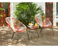 Salon de jardin ALIOS II en fils de résine tressés - Corail, rose, blanc : 2 chaises et une table