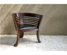 Fauteuil Rond GOA - Acajou et Cuir