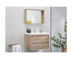 Ensemble meuble de salle de bain avec miroir QUADRA - effet bois 80 cm