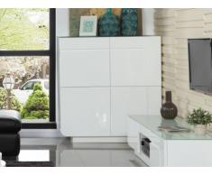 Buffet haut BRADY - MDF laqué blanc & verre trempé - 4 portes