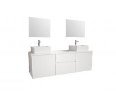 Ensemble de salle de bain JIMENA suspendus avec double vasque et miroirs - blanc