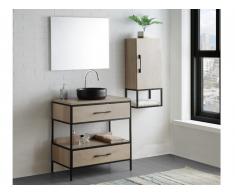 Ensemble salle de bain YAMINA - meuble sous vasque + vasque + miroir + meuble haut - effet bois