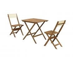 Salle à manger de jardin en acacia : 1 table et 2 chaises pliantes blanches et naturelles - ASINARA