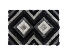 Tapis shaggy effet 3D SABLIER - polyester - Gris noir et blanc - 160*230cm