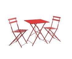 Salle à manger de jardin pliante en métal : une table et 2 chaises - Rouge - TACNA