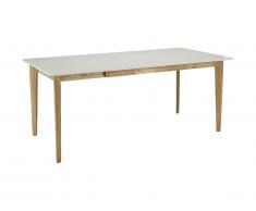 Table à manger extensible CARINE - 6 à 8 couverts - Hévéa massif et MDF - Blanc