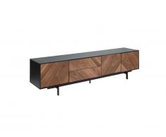 Meuble TV ISMAEL - 3 portes & 2 tiroirs - MDF - Noyer & Noir