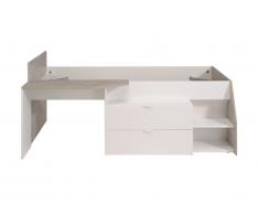 Lit GISELE avec bureau et rangements inclus - 90 x 200 cm - Blanc et chêne