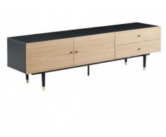 Meuble TV VARUNA - 2 portes & 2 tiroirs - MDF - Coloris : Chêne & Noir