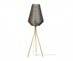 Lampadaire trépied style ethnique TOUCAN - fer - 32 x 32 x 104 cm - Coloris naturel finition étain doré