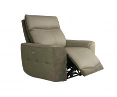 Fauteuil relax électrique en cuir et tissu POLYEN - Bicolore taupe et beige