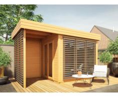 Abri de jardin en bois AMAKO + Terrasse couverte - 10.2 m² - Epaisseur 28 mm