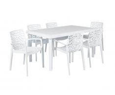 Salle à manger de jardin - Table + 6 fauteuils - Polypropylène - Blanc dolomite - DIADEME