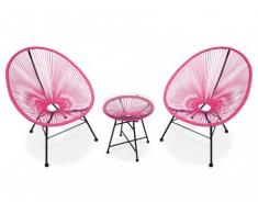 Salon de jardin ALIOS II en fils de résine tressés - fuschia : 2 chaises et une table