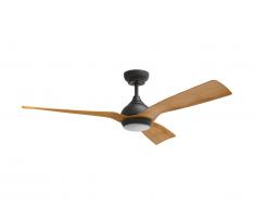 Ventilateur de plafond avec lumière à LEDS HEAT - fer et ABS - D. 132 cm - effet bois et noir